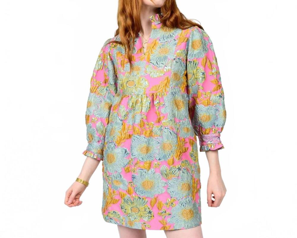 NEW UNCLE FRANK the mayfair bloom brocade mini dress in pink